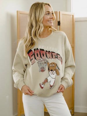 OU Sooners Basketball Mascot Dunk Sand Thrifted Graphic Sweatshirt by LivyLu