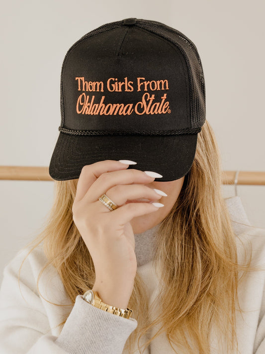 Them Girls from Oklahoma State Script White Trucker Hat by LivyLu