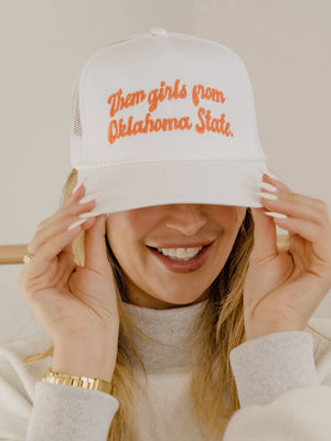 Them Girls from Oklahoma State Script White Trucker Hat by LivyLu