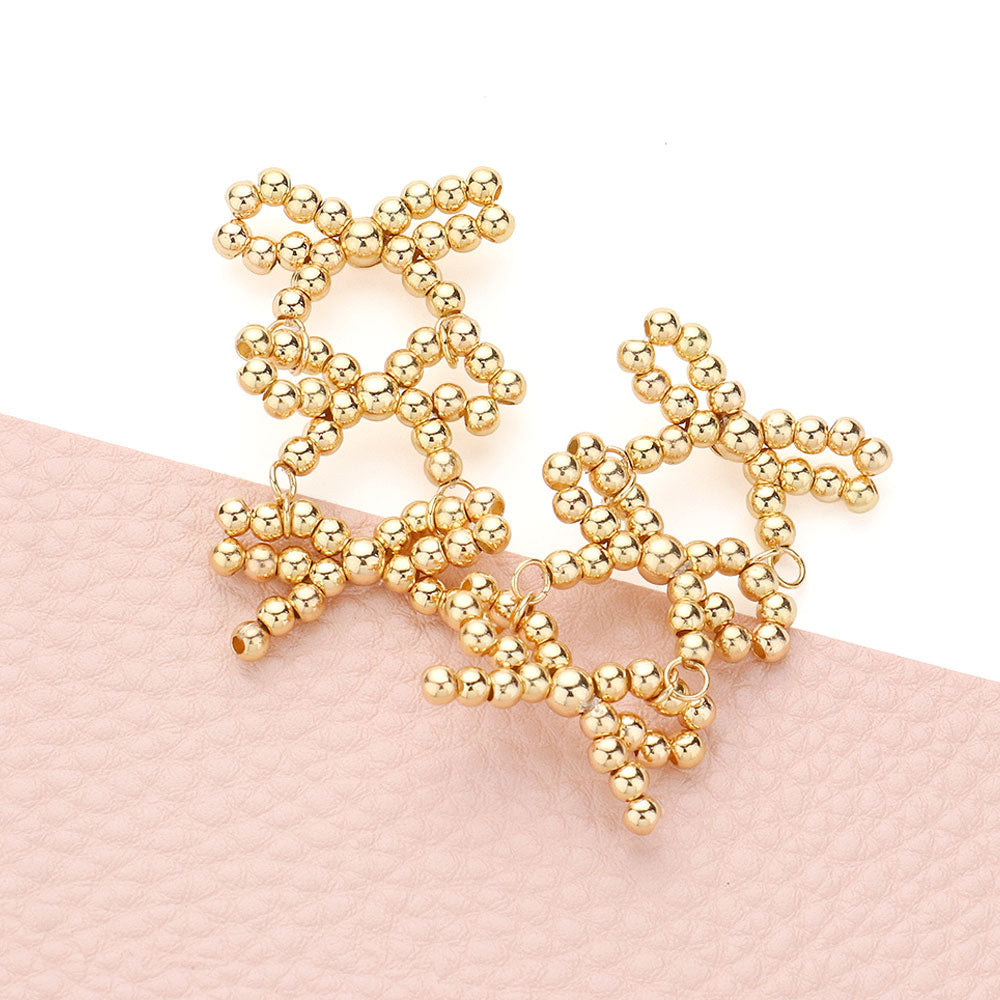 Triple Metal Ball Bow Link Earrings