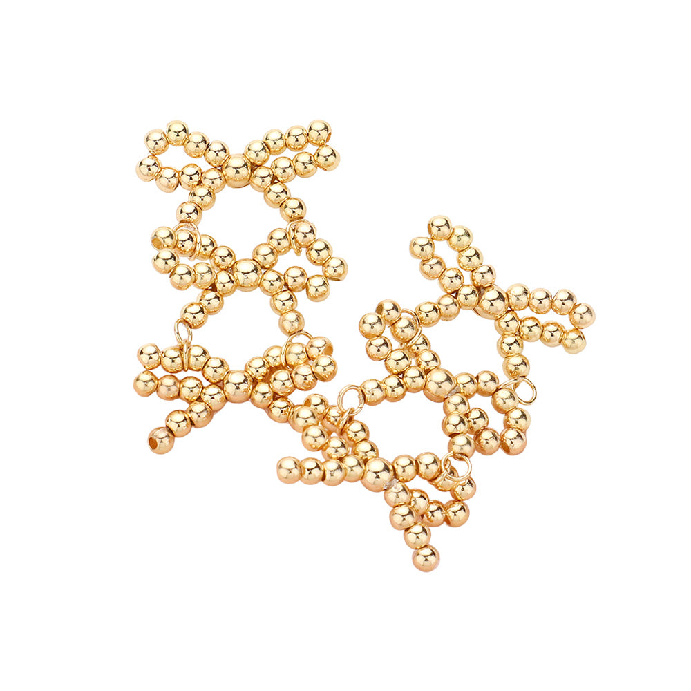 Triple Metal Ball Bow Link Earrings