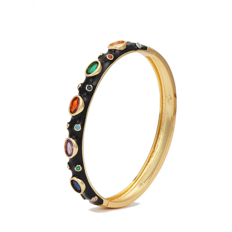 Inlaid Cubic Zirconia Gold Enamel Bangle