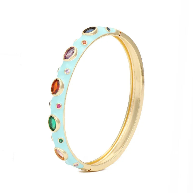 Inlaid Cubic Zirconia Gold Enamel Bangle