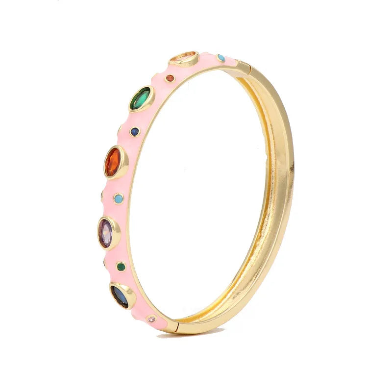 Inlaid Cubic Zirconia Gold Enamel Bangle
