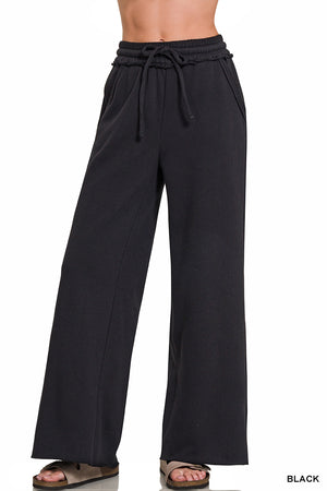 Zenana Fleece Expose Seam Wide Leg Sweatpants