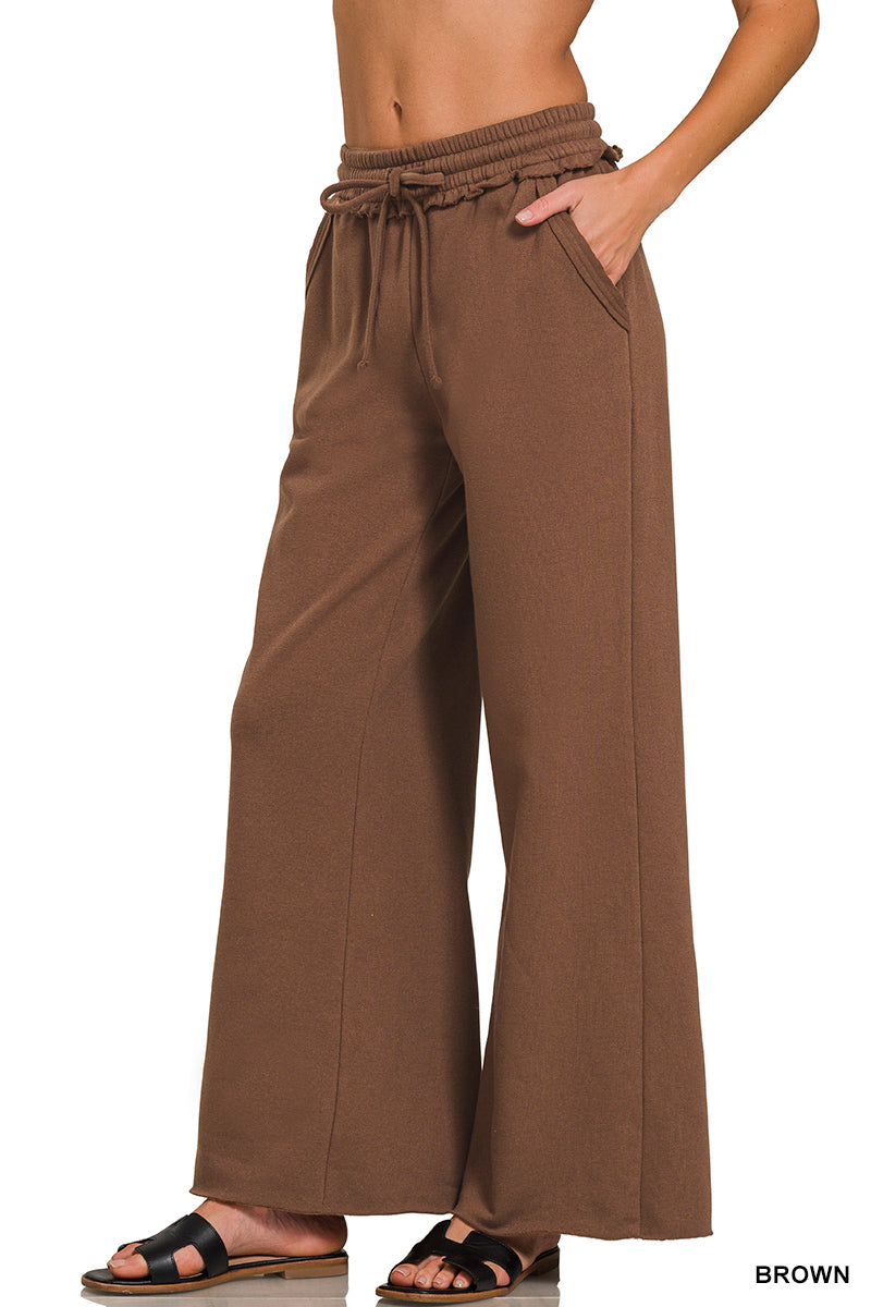 Zenana Fleece Exposed Seam Wide Leg Sweatpants