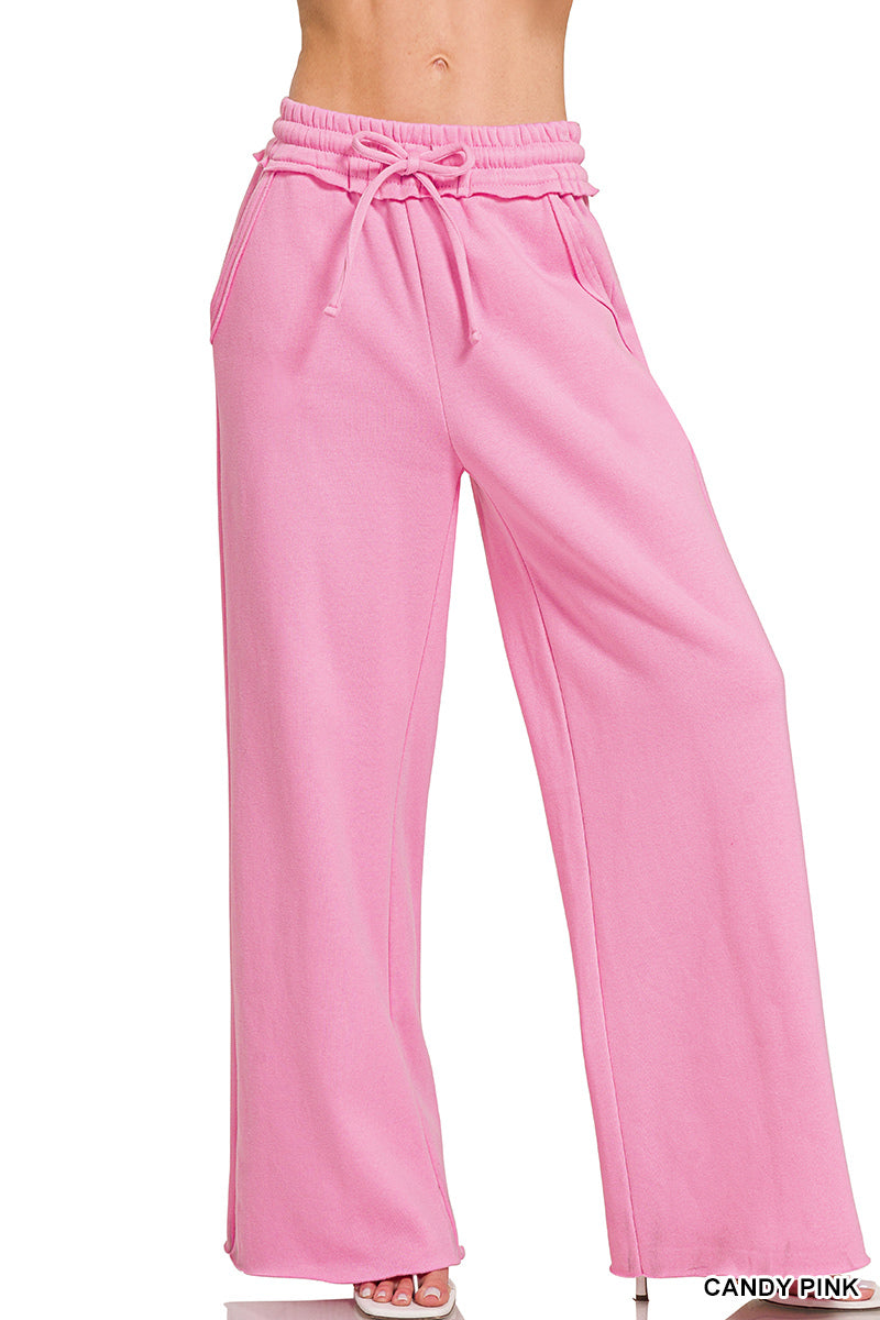 Zenana Fleece Expose Seam Wide Leg Sweatpants