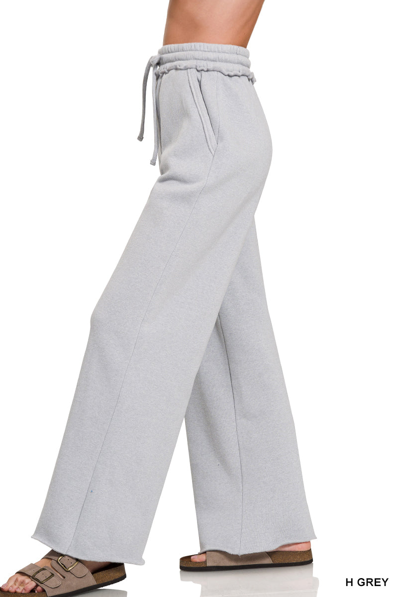 Zenana Fleece Expose Seam Wide Leg Sweatpants