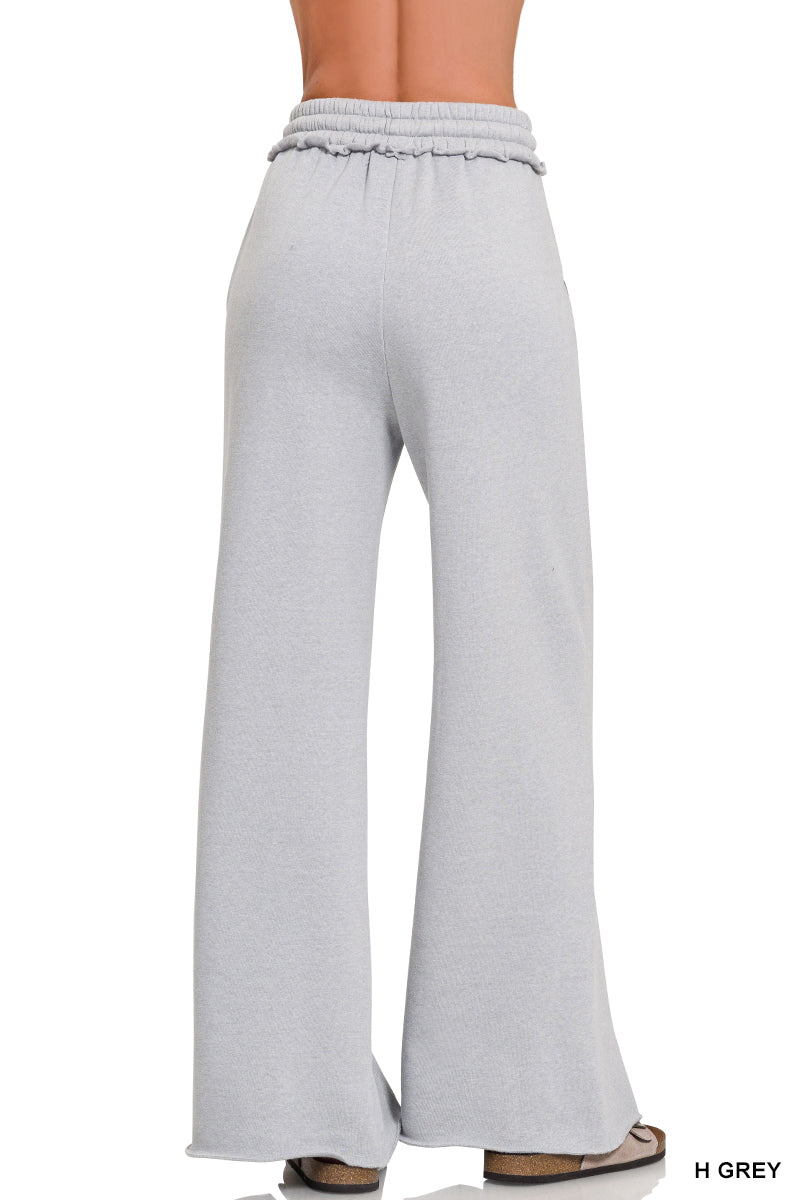 Zenana Fleece Expose Seam Wide Leg Sweatpants