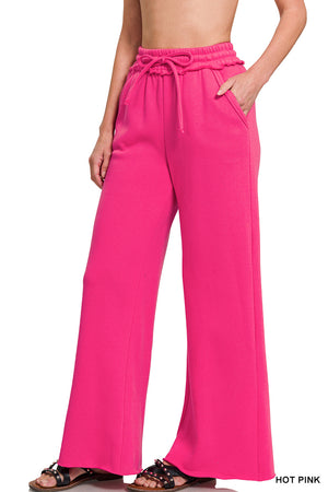 Zenana Fleece Expose Seam Wide Leg Sweatpants