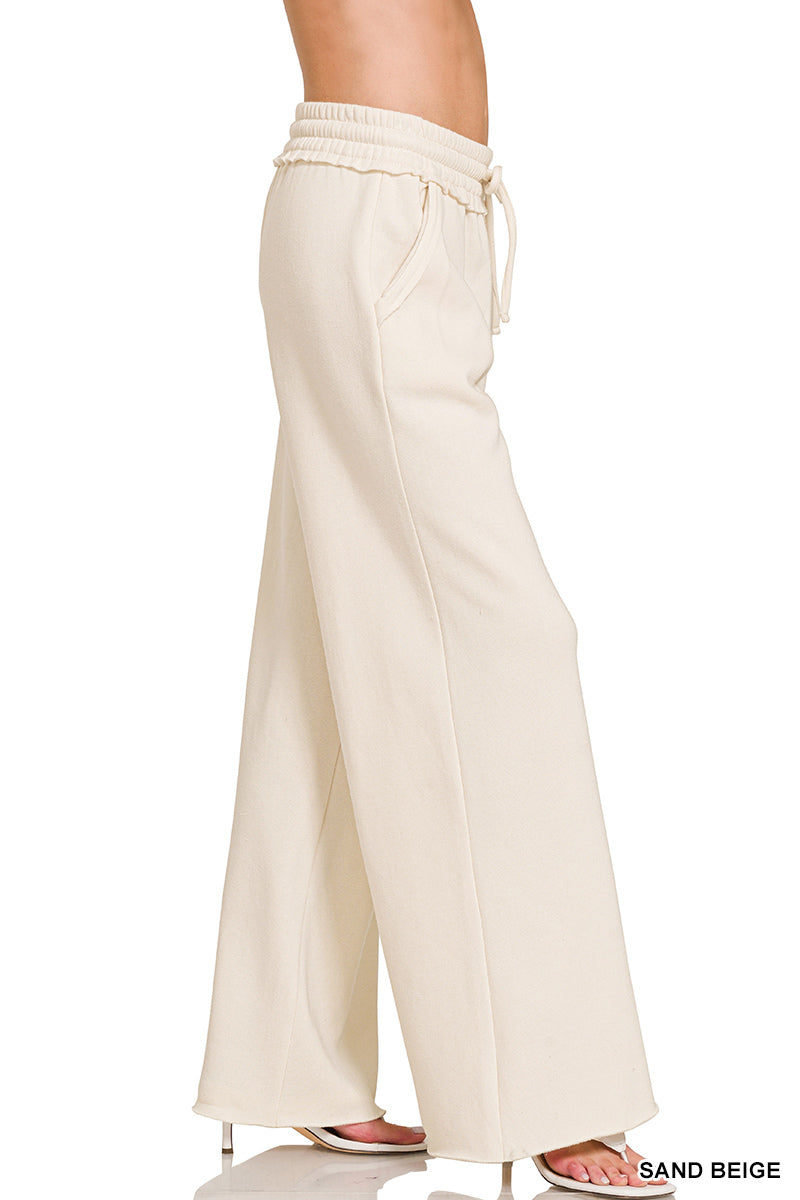 Zenana Fleece Exposed Seam Wide Leg Sweatpants