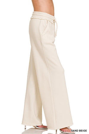 Zenana Fleece Expose Seam Wide Leg Sweatpants