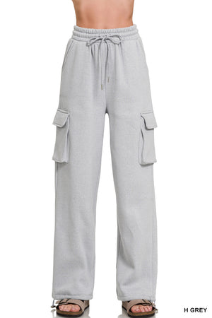 Zenana Fleece Cargo Fleece Wide Leg Sweatpants