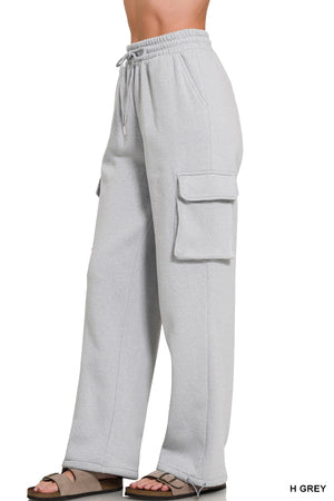 Zenana Fleece Cargo Fleece Wide Leg Sweatpants