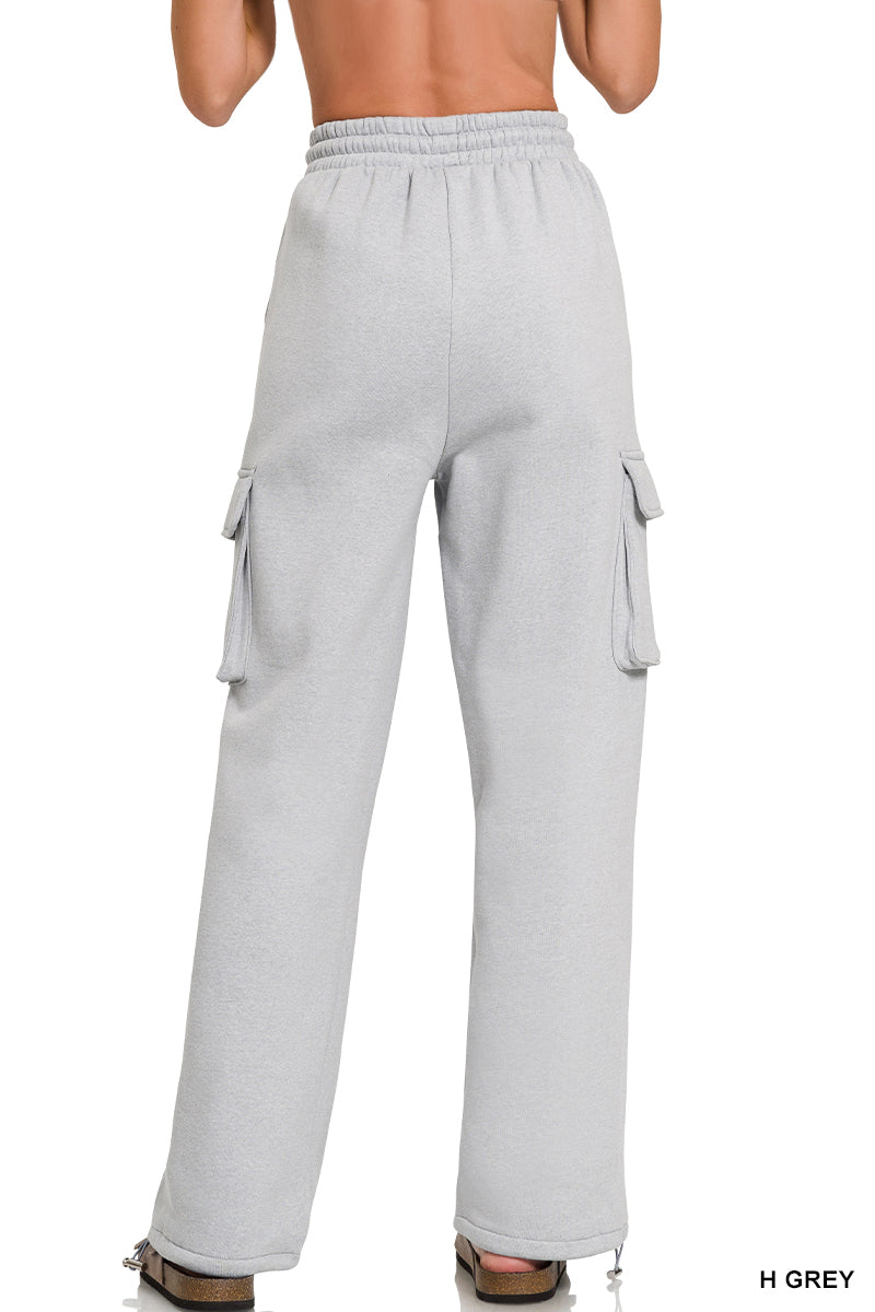 Zenana Fleece Cargo Fleece Wide Leg Sweatpants