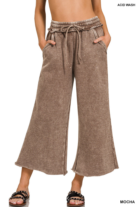 Zenana Acid Wash Cropped Sweatpants