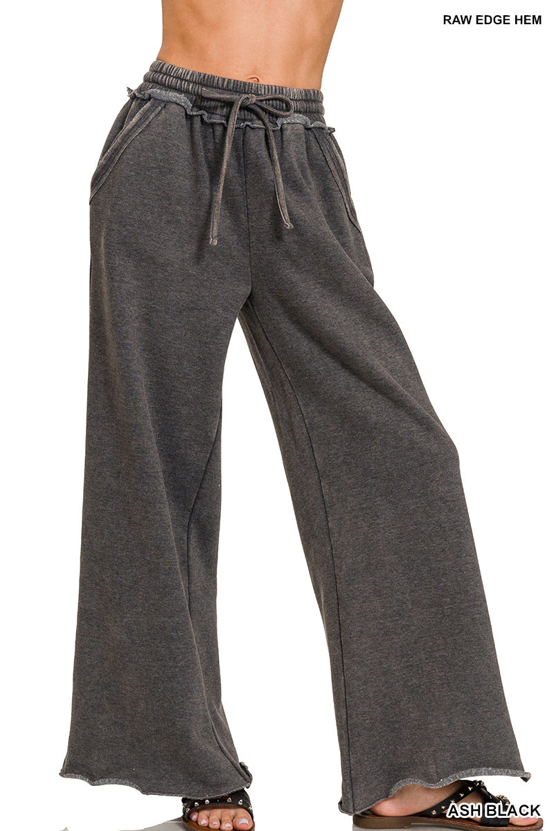 Zenana Full Length Acid Wash Palazzo Sweatpants