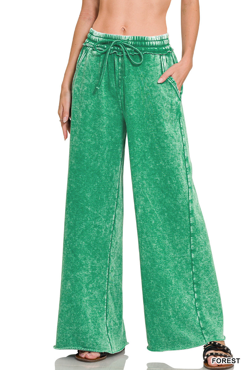 Zenana Full Length Acid Wash Palazzo Sweatpants