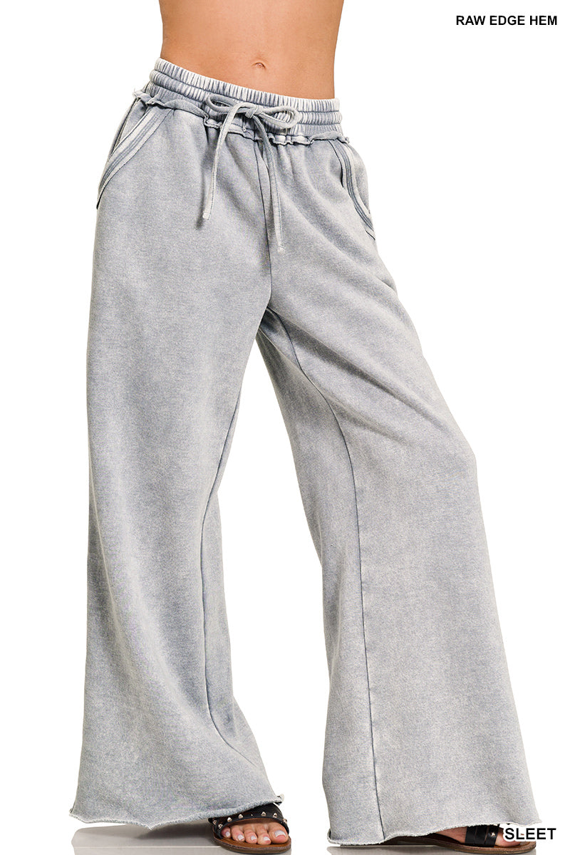 Zenana Full Length Acid Wash Palazzo Sweatpants