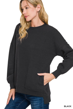 Zenana Hi-Low Boyfriend Sweatshirt w/Pockets