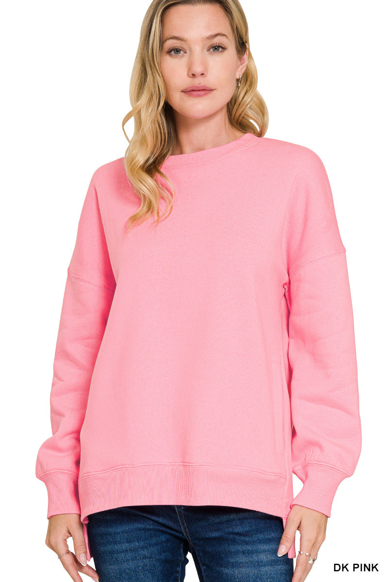 Zenana Hi-Low Boyfriend Sweatshirt w/Pockets