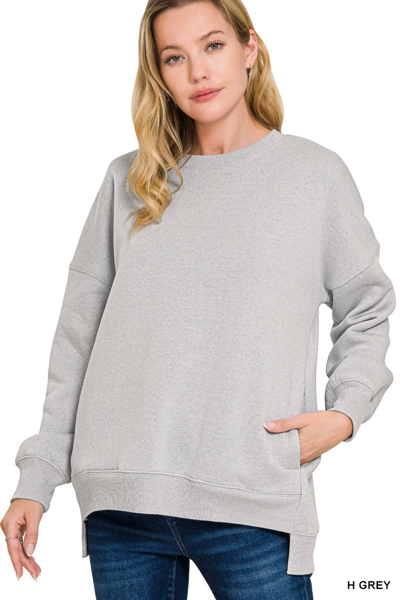 Zenana Hi-Low Boyfriend Sweatshirt w/Pockets