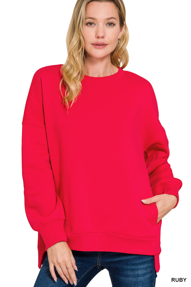 Zenana Hi-Low Boyfriend Sweatshirt w/Pockets