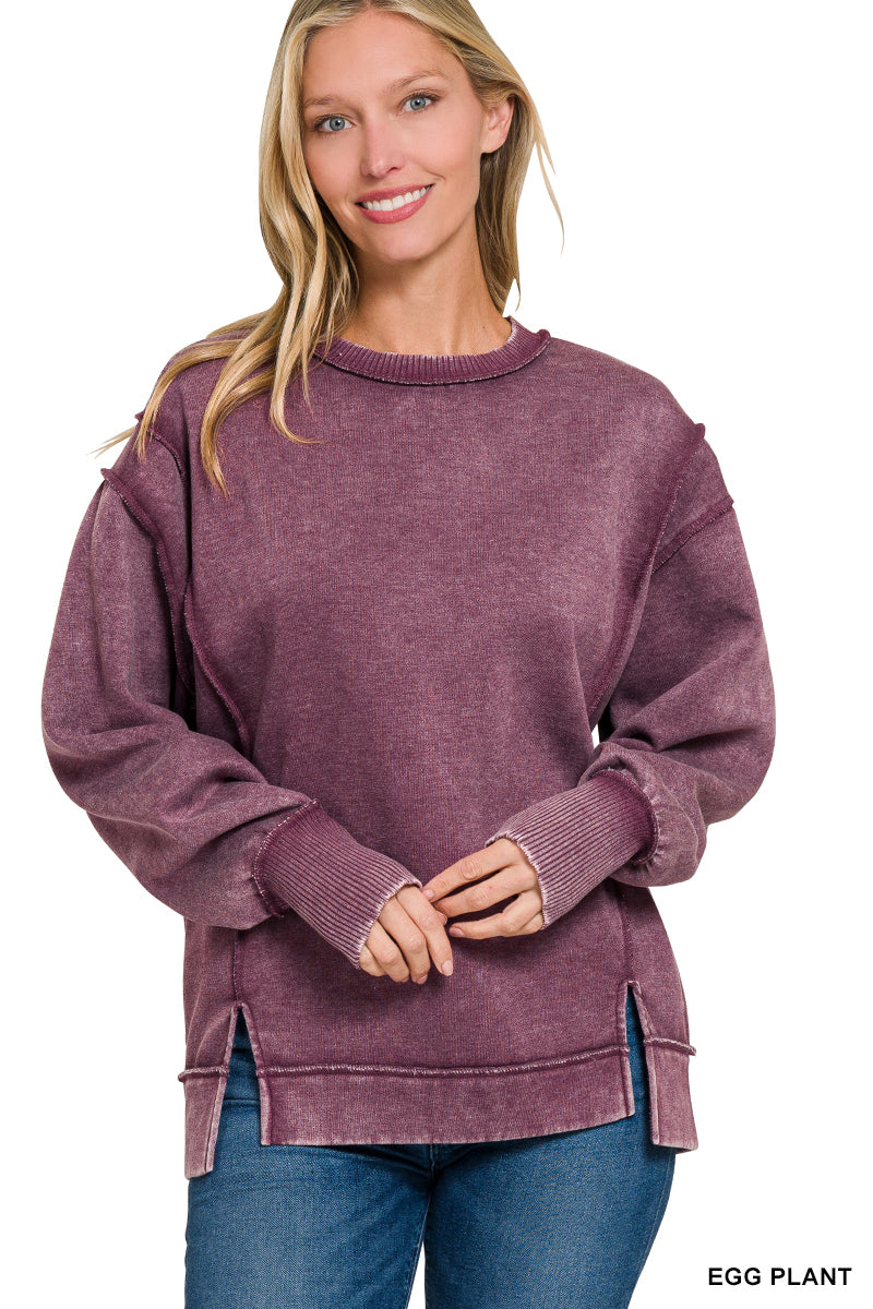 Zenana Acid Wash Exposed Seam Sweatshirt