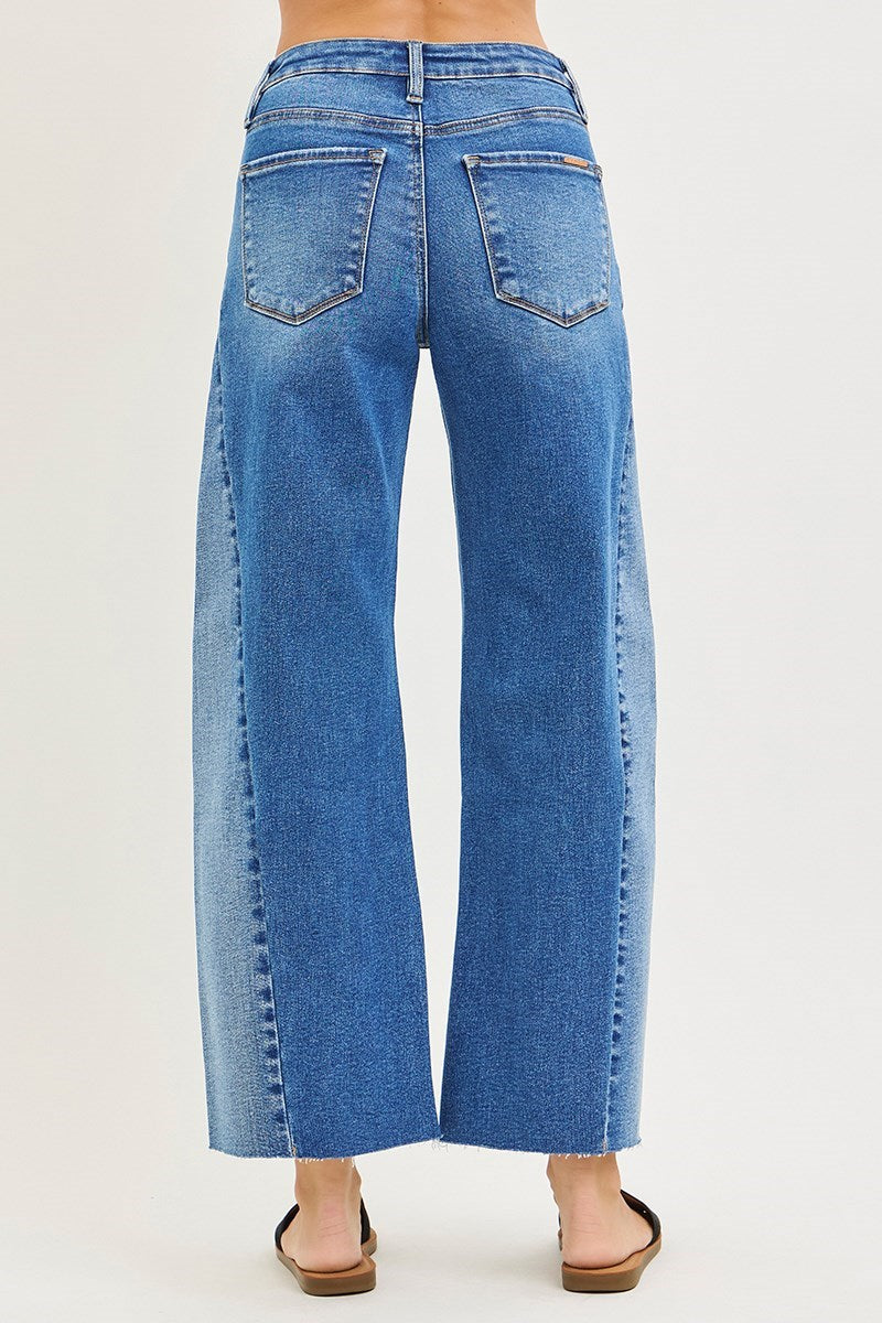 **Coming Soon**Risen Slouchy Cropped Barrel Denim With Contrast Wash