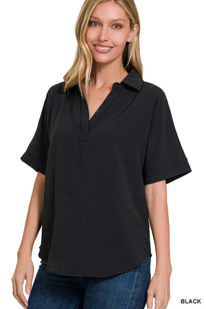 Woven Air Flow Collared Top