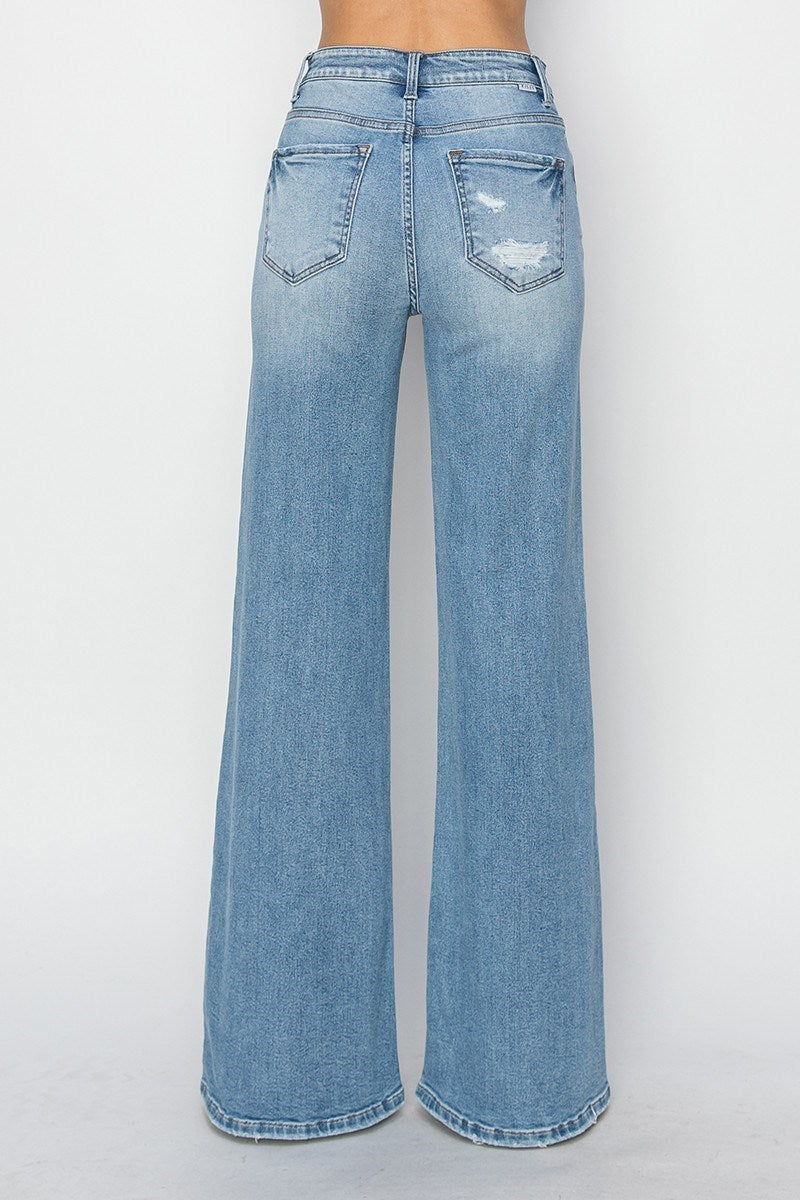 **Coming Soon**High Rise Wide Heavy Distressed Denim