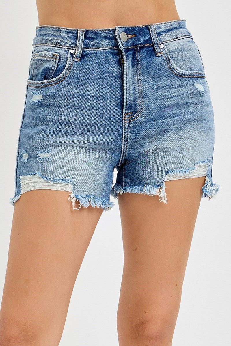 Risen High Rise Medium Distressed Denim Shorts