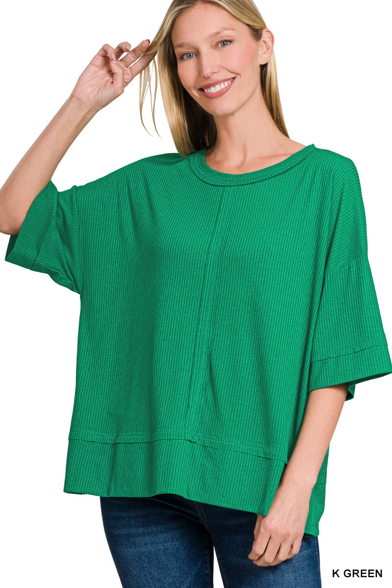 Zenana Ribbed Boat Neck 3/4 Sleeve Top