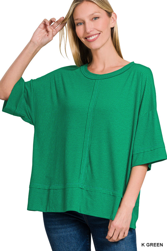 Zenana Ribbed Boat Neck 3/4 Sleeve Top