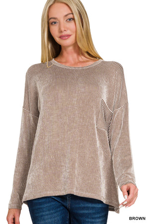 Zenana Striped Ribbed Oversized Long Sleeve Top