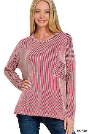 Zenana Striped Ribbed Oversized Long Sleeve Top