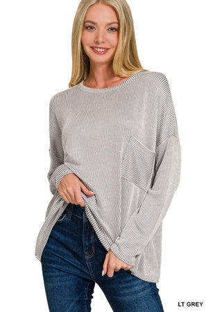 Zenana Striped Ribbed Oversized Long Sleeve Top