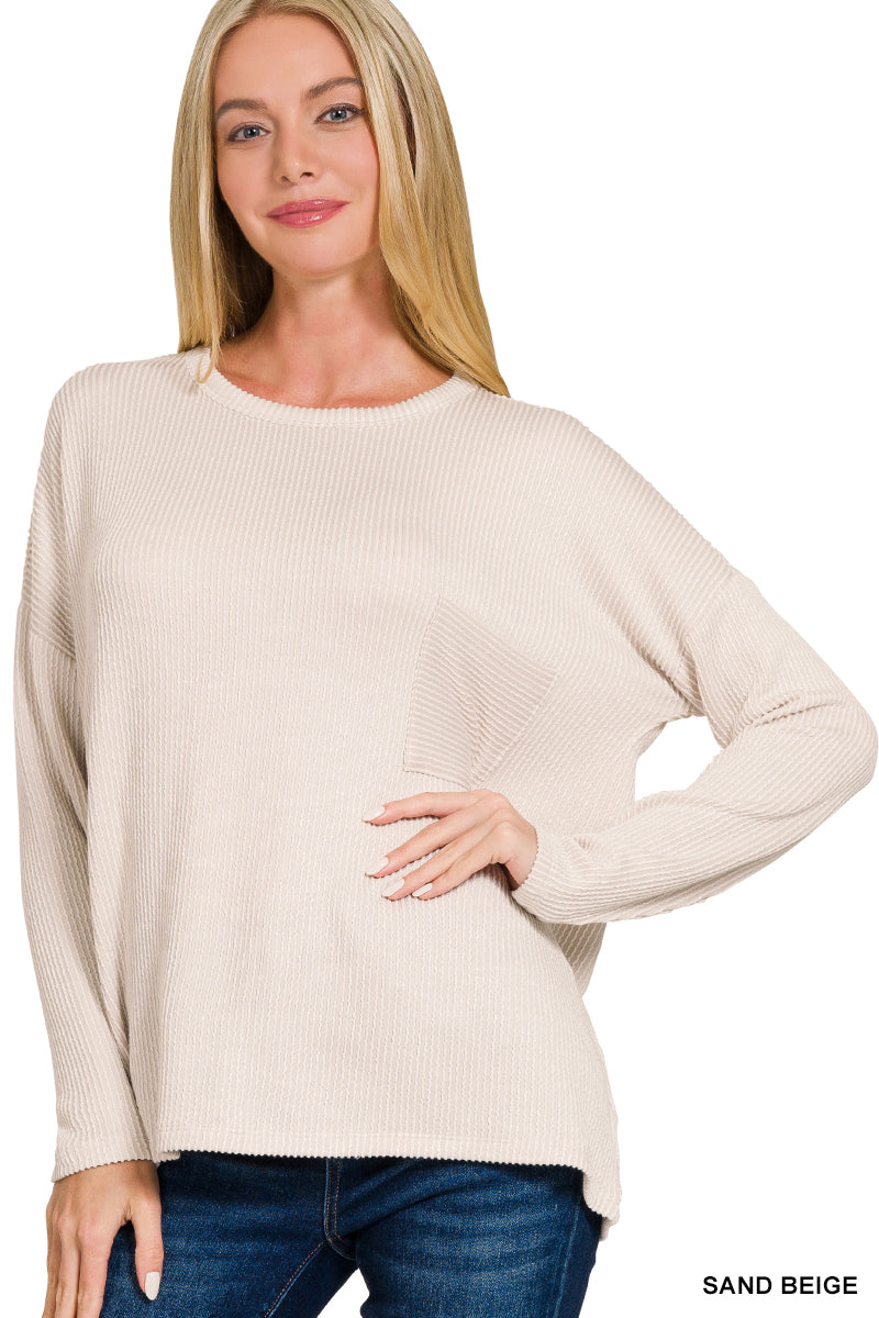 Zenana Striped Ribbed Oversized Long Sleeve Top