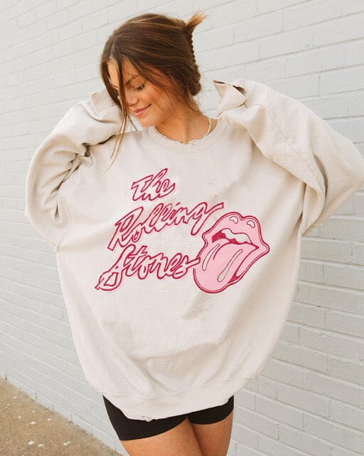 LivyLu Rolling Stones Malibu Puff Ink Sand Thrifted Graphic Sweatshirt