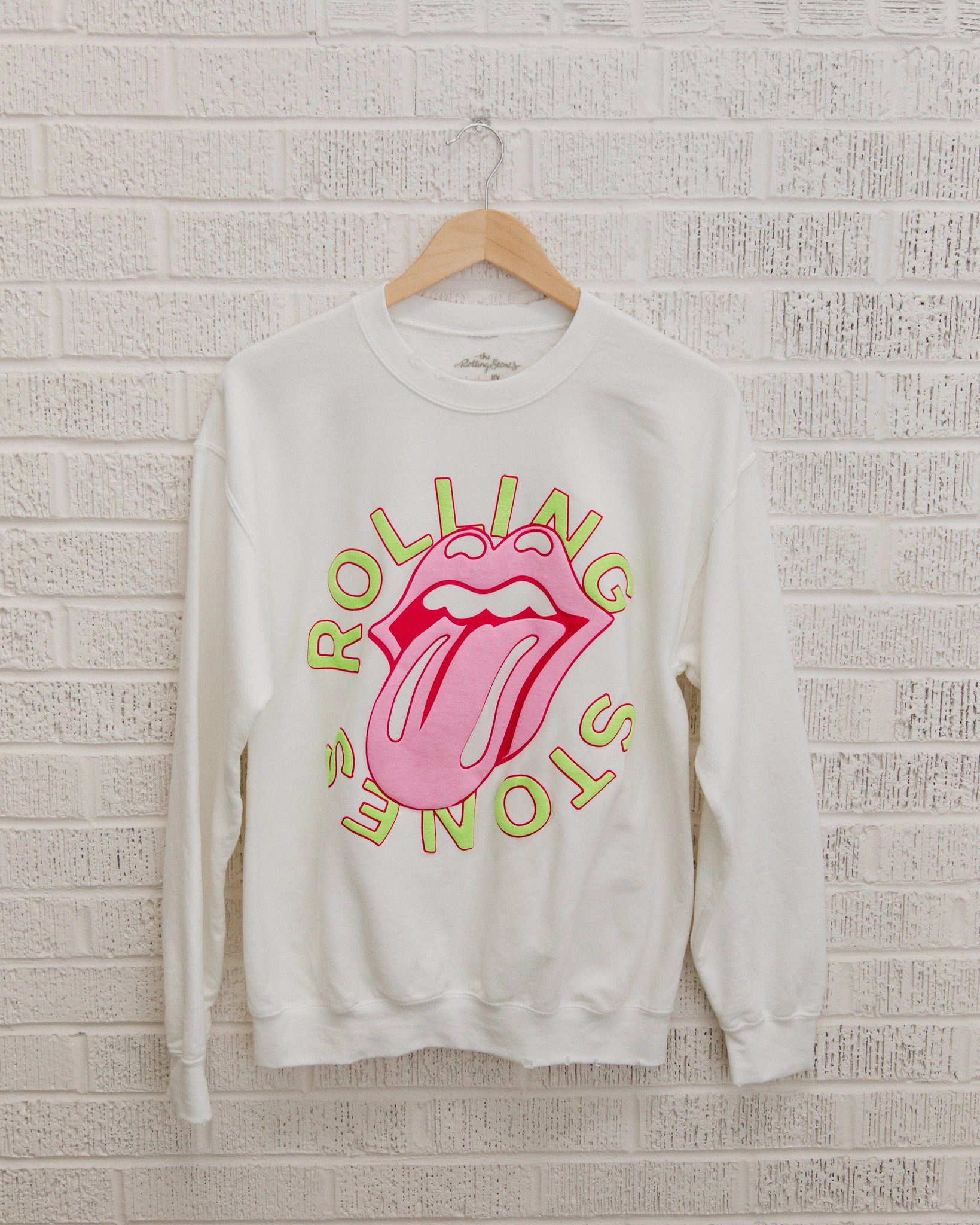 LivyLu Rolling Stones Neon Puff Thrifted Classic Lick White