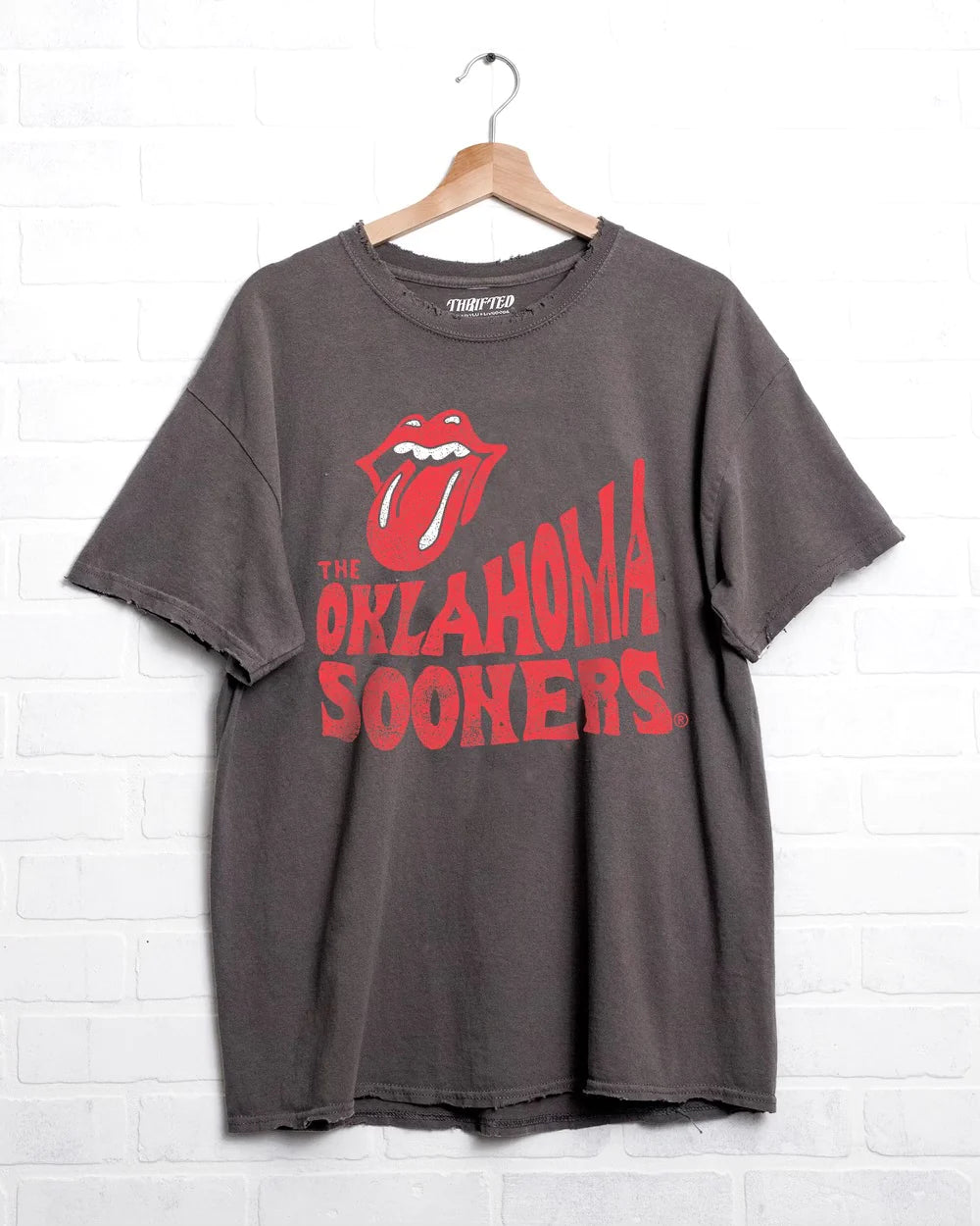 LivyLu Rolling Stones OU Sooners Dazed Thrifted Graphic Tee