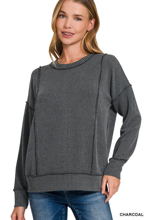 Zenana Corded Ribbed Long Sleeve Pullover Top