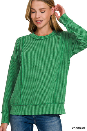 Zenana Corded Ribbed Long Sleeve Pullover Top