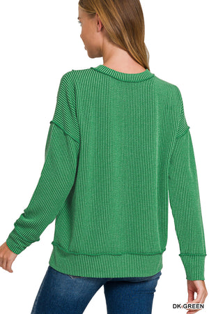 Zenana Corded Ribbed Long Sleeve Pullover Top