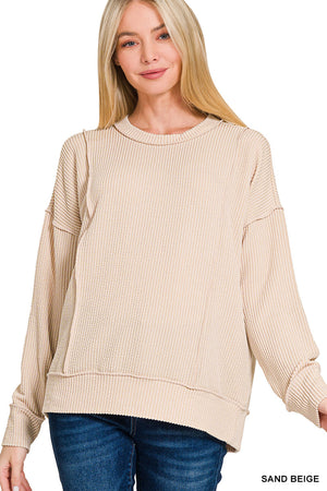 Zenana Corded Ribbed Long Sleeve Pullover Top