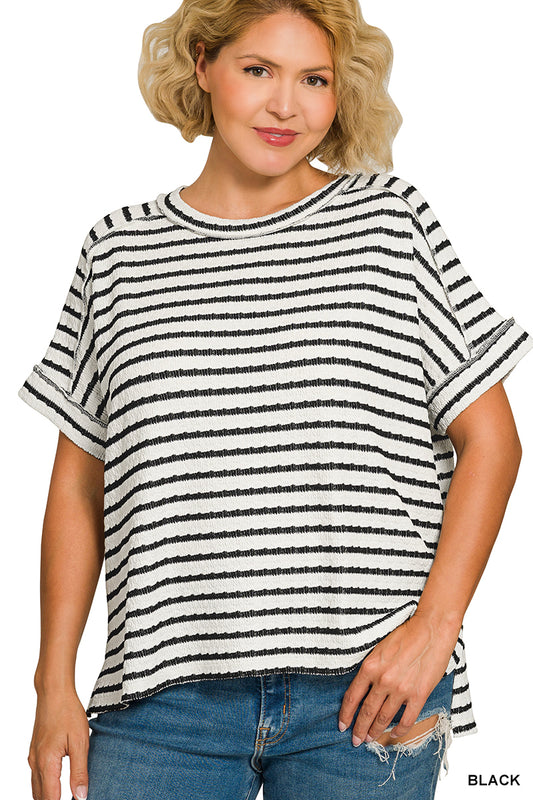 Zenana Plus Striped Hi-Low Top