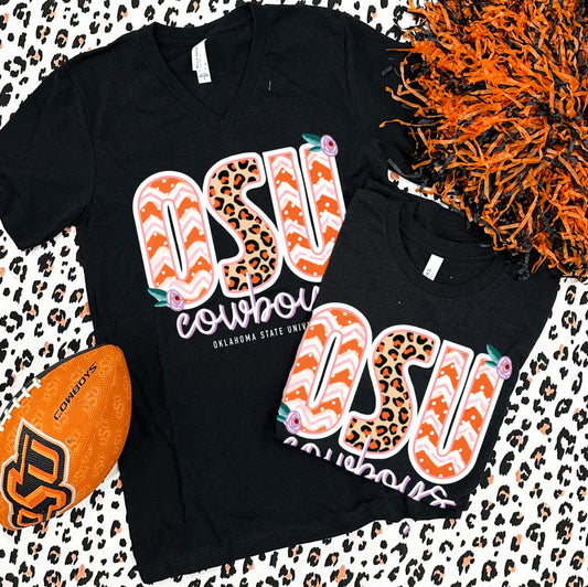 Calamity Jane's Apparel OSU Leopard & Chevron Mixed Graphic Tee