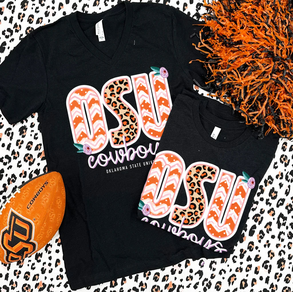 Calamity Jane's Apparel OSU Leopard & Chevron Mixed Graphic Tee