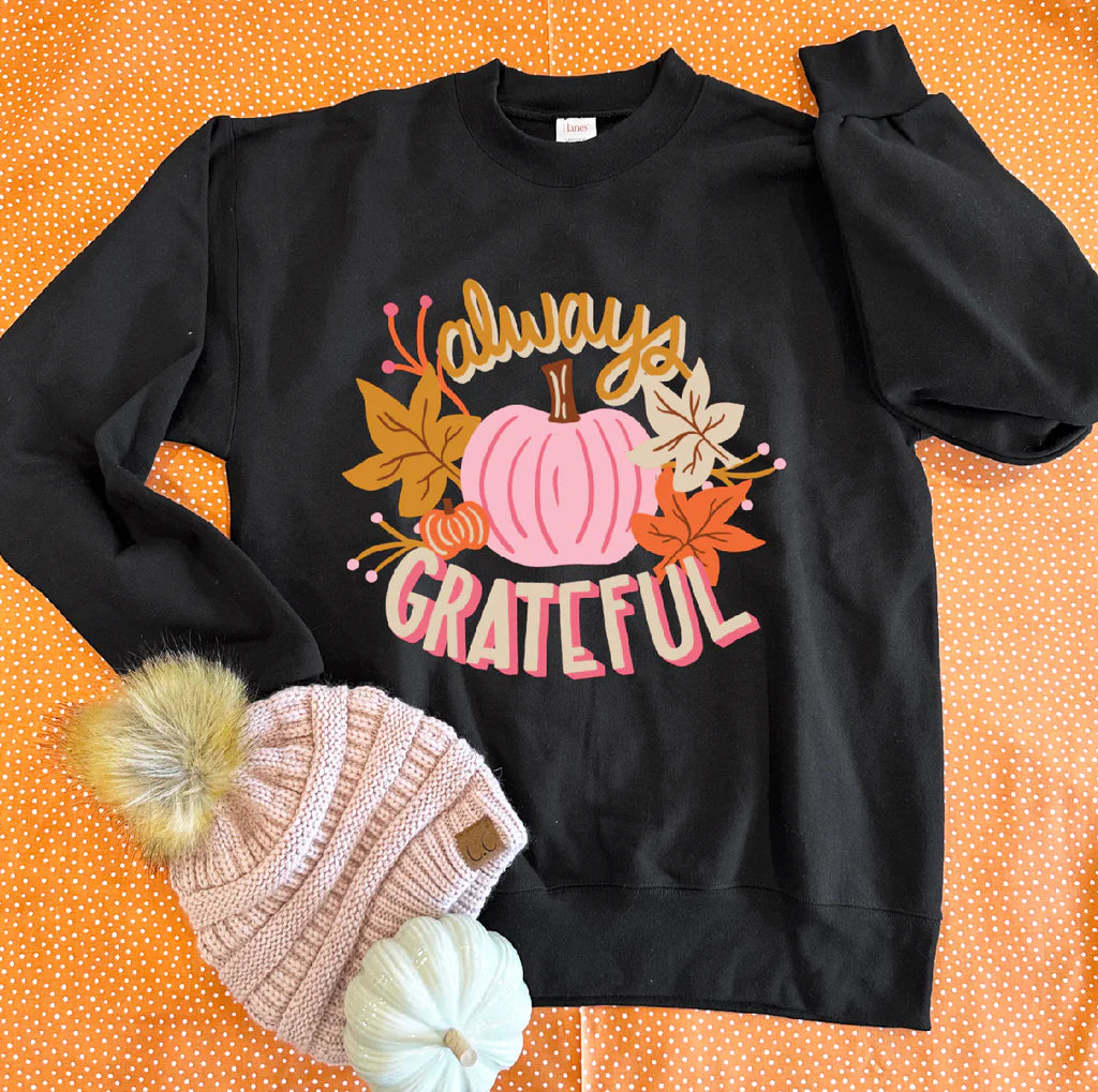 Calamity Jane's Apparel Always Grateful Pumpkin & Fall Leaves Sweatshirt