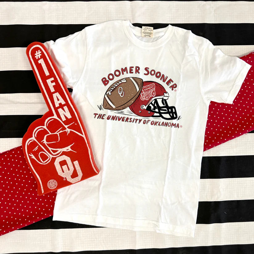 CJ Boomer Sooner Handdrawn Football & Helmet Graphic Tee